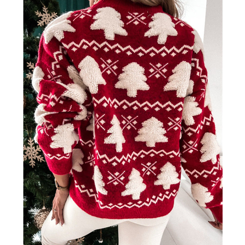 Wholesale Polyester Winter Christmas Half Turtleneck Towel Embroidery Long Sleeve Sweater
